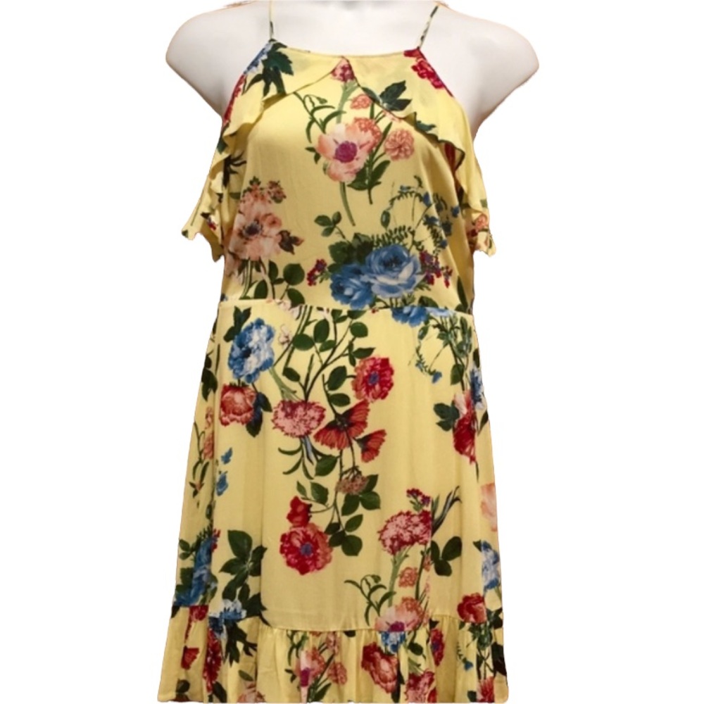 Blu Pepper Yellow Floral Ruffled Dress Large